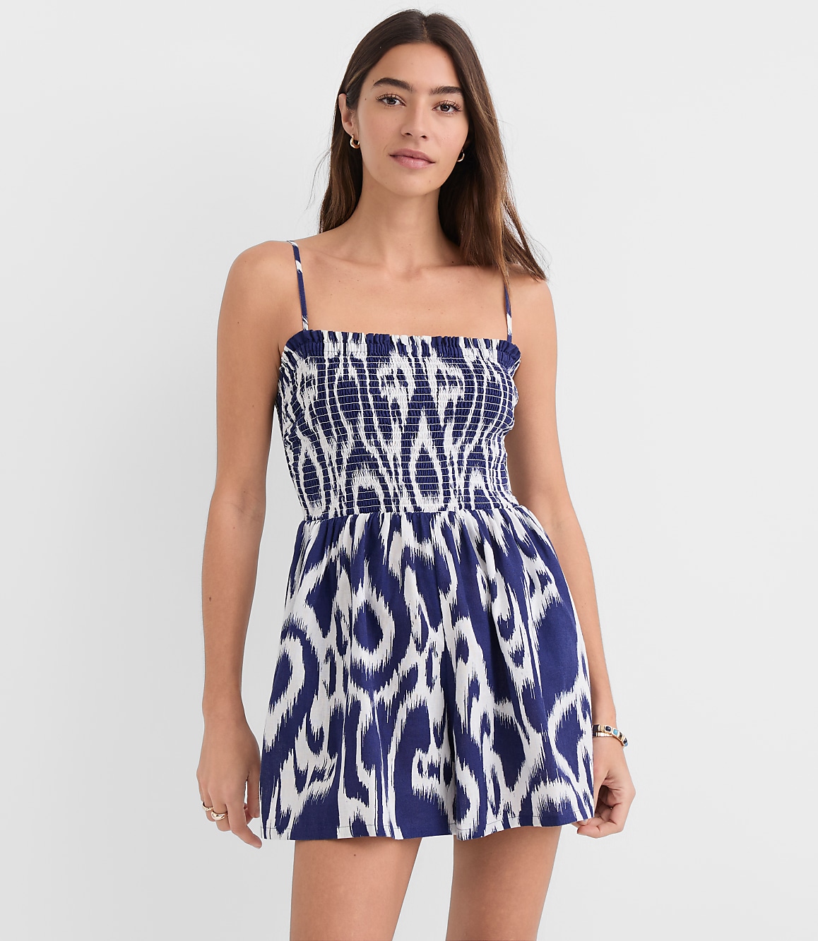 LOFT Beach Ikat Linen Cotton Smocked Romper