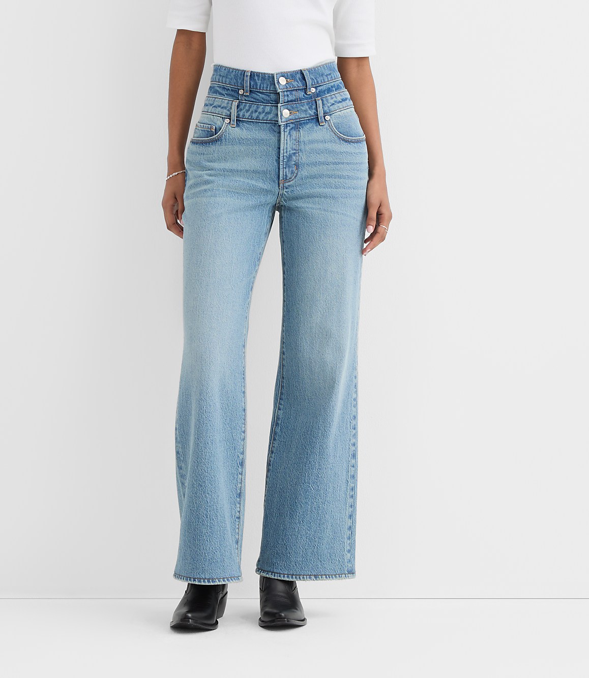 Rivete Double Waisted High Rise Wide Leg Jeans in Light Wash
