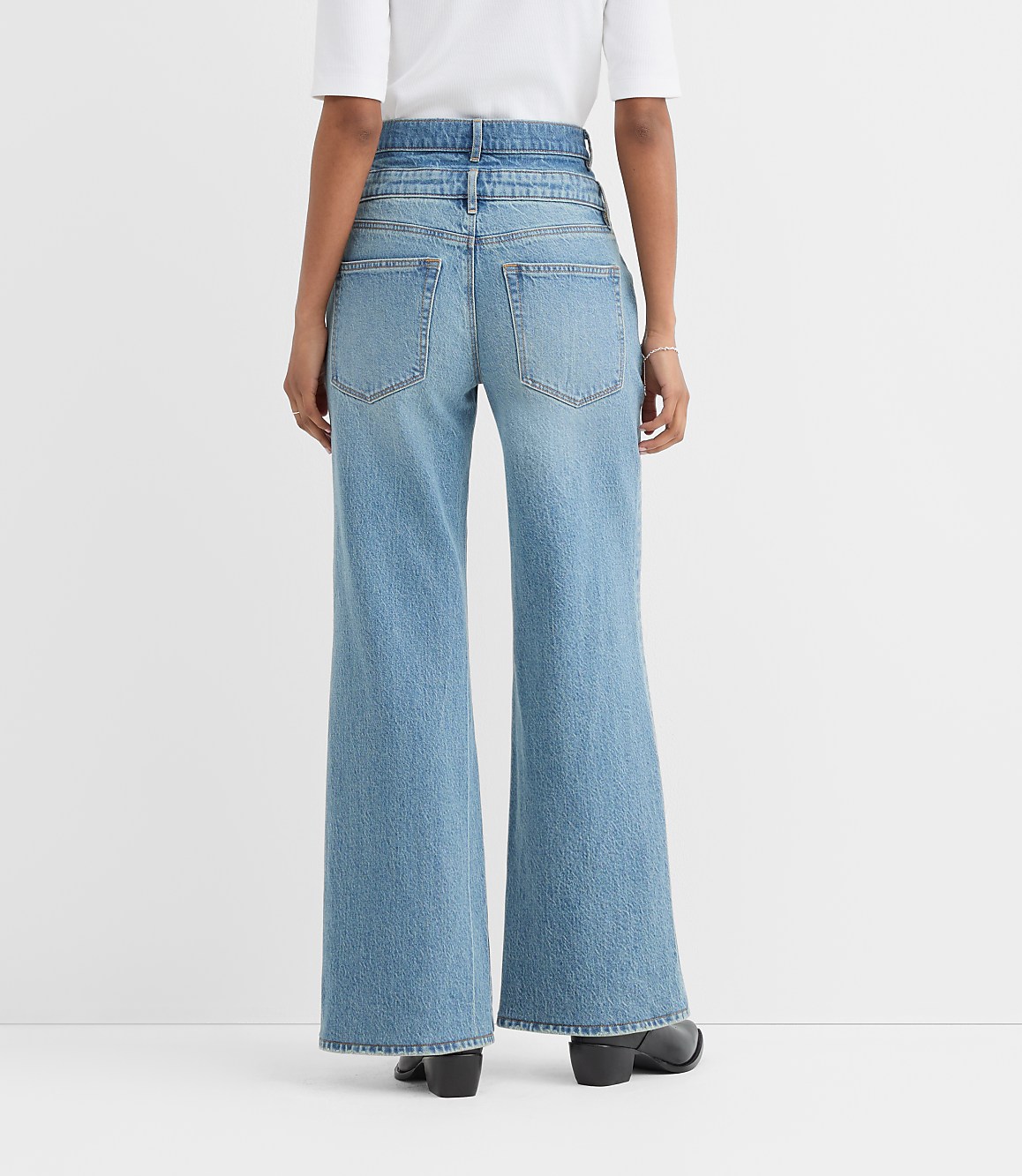 Rivete Curvy Double Waisted High Rise Wide Leg Jeans in Light Wash