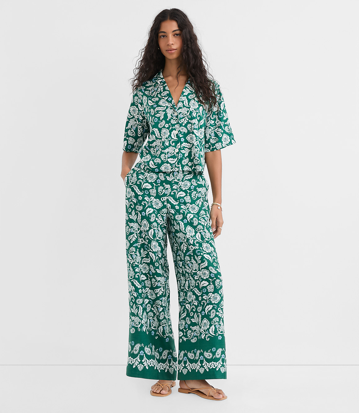 Fluid Pull On Wide Leg Pants in Floral Twill