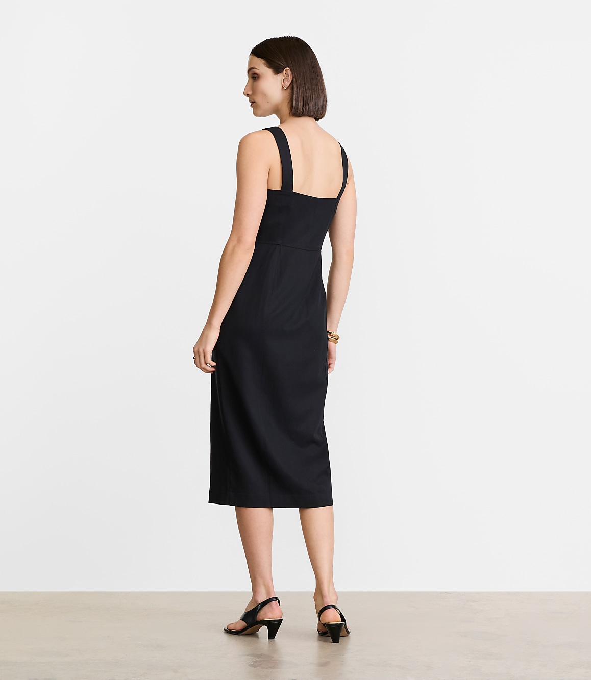 Petite LOFT Versa Pure Spun Strappy Button Midi Dress