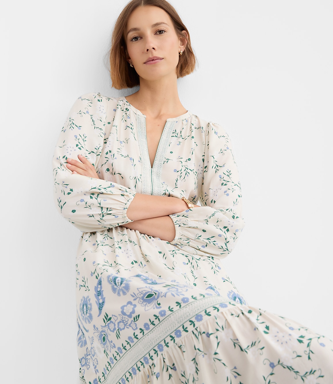 Border Floral Flounce Midi Dress
