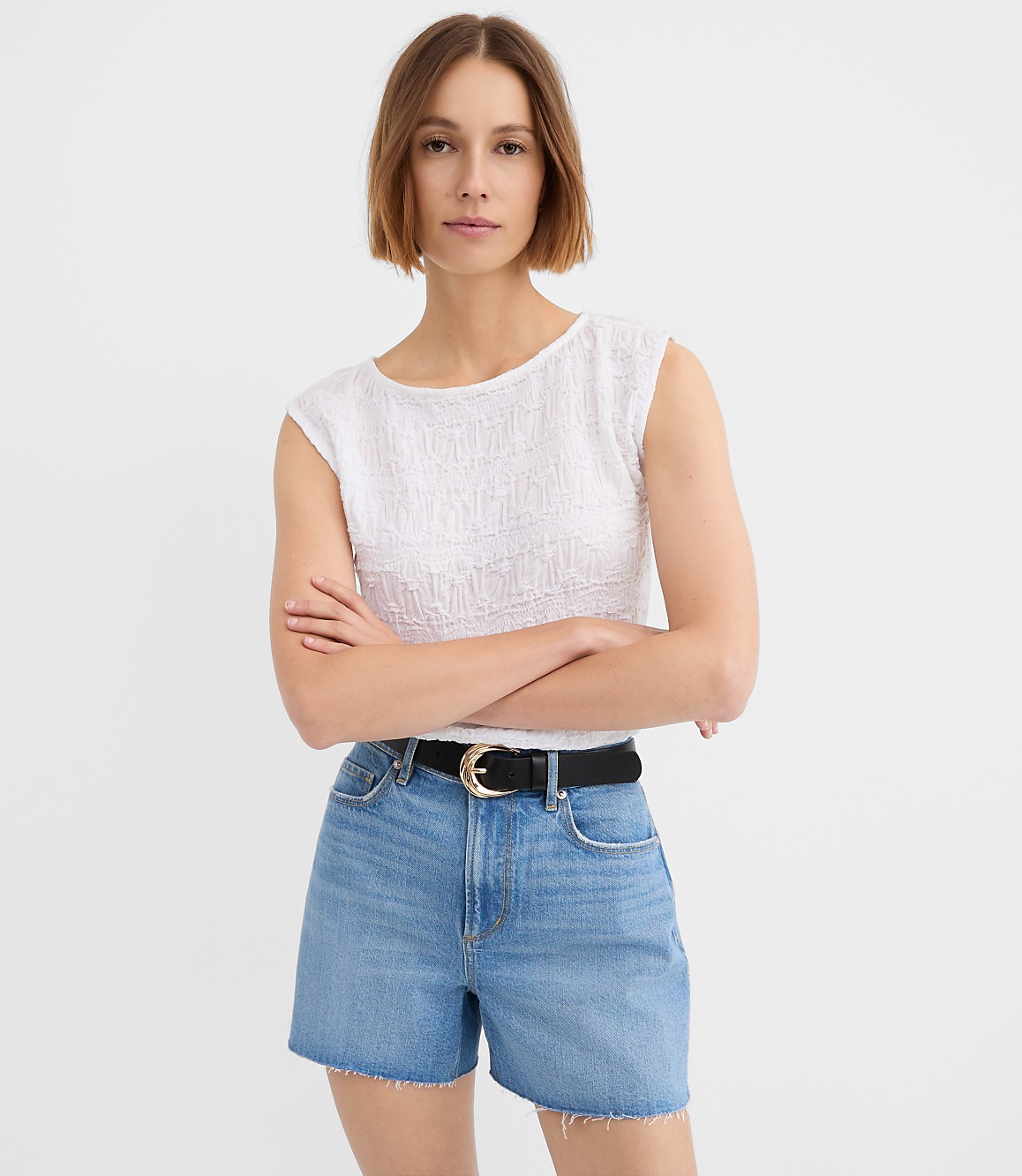 Puckered Ruffle Wedge Top