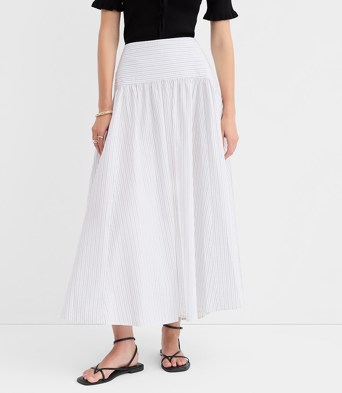 Striped Yoke Poplin Maxi Skirt