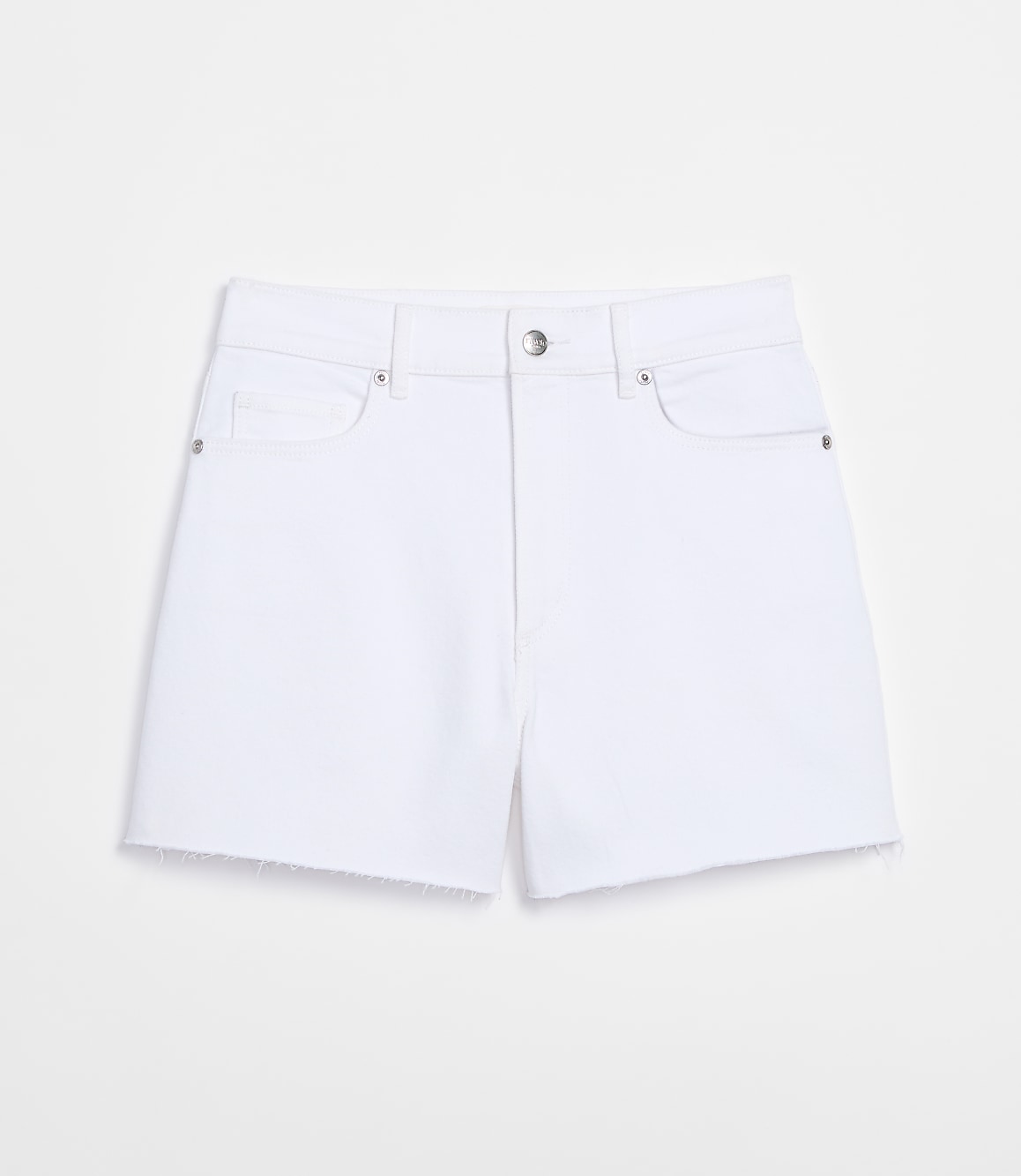 Rivete Tall Curvy High Rise Cut Off Denim Shorts in White