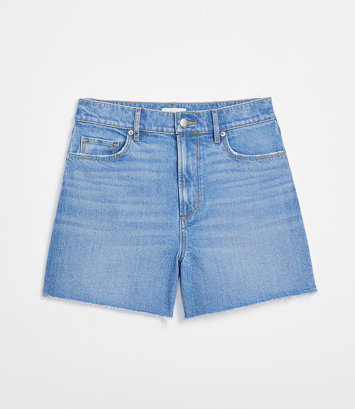 Rivete Tall High Rise Cut Off Denim Shorts in Mid Wash