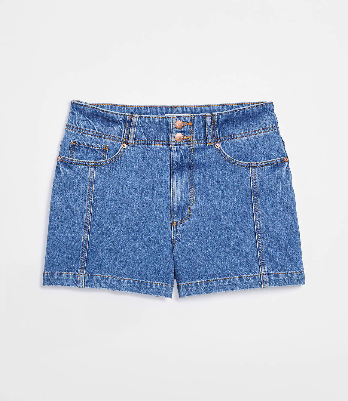 Rivete Curvy Double Shank High Rise Denim Shorts in Dark Wash