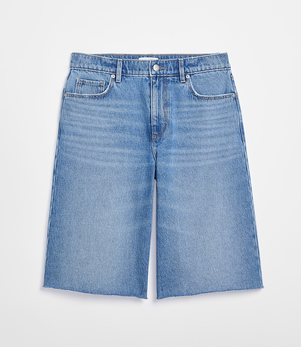 Rivete High Rise Denim Bermuda Shorts in Vintage Mid Wash