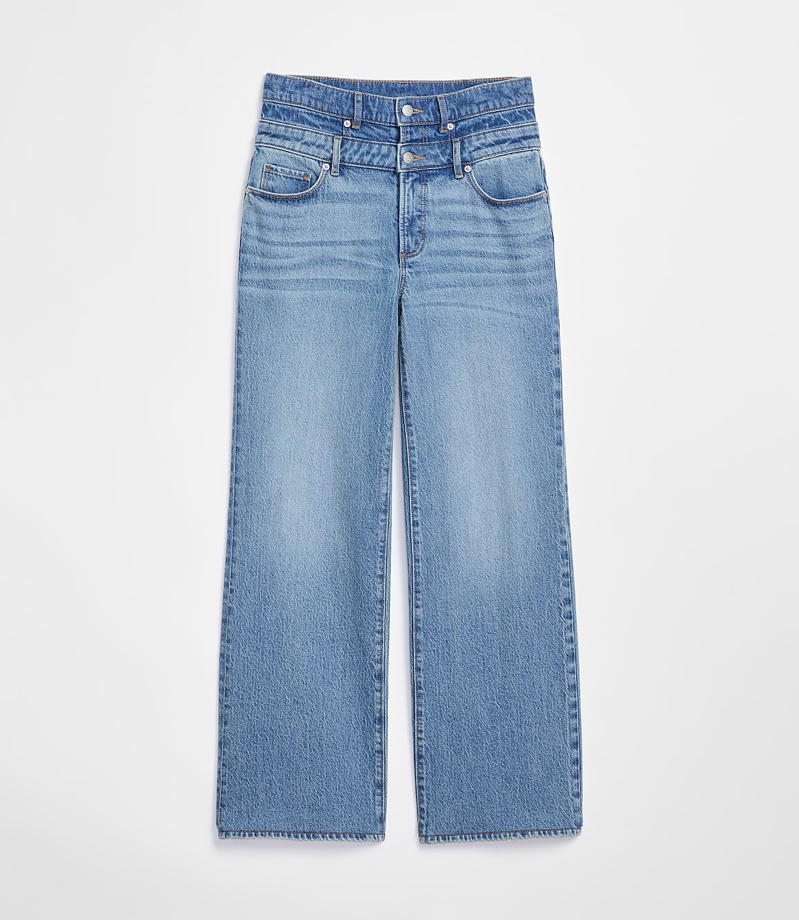 Rivete Curvy Double Waisted High Rise Wide Leg Jeans in Light Wash