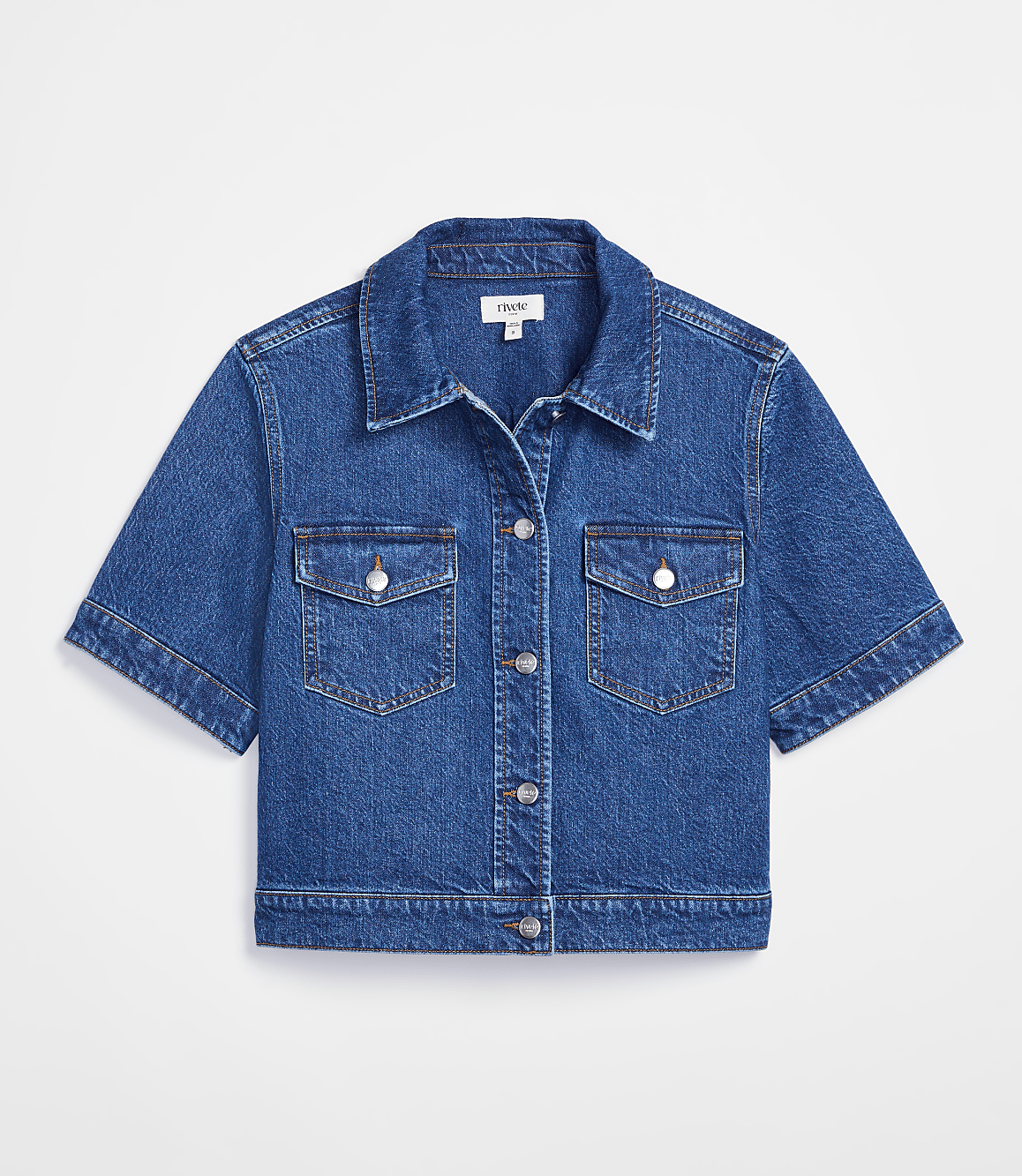 Rivete Short Sleeve Denim Jacket in Medium Stone Wash