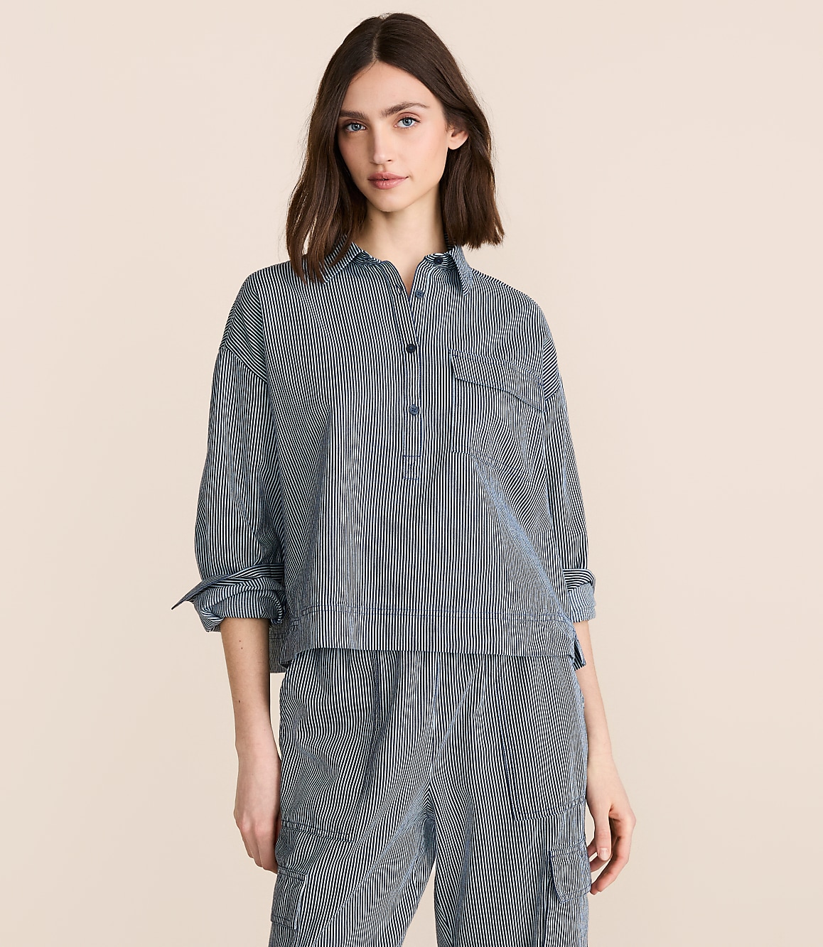 Petite Lou & Grey Striped Pocket Popover Top