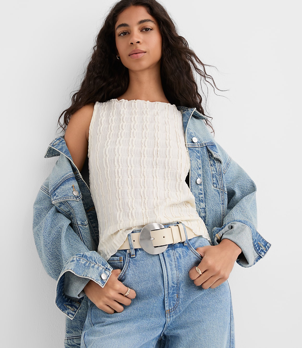 Petite Textured Ruffle Tank Top