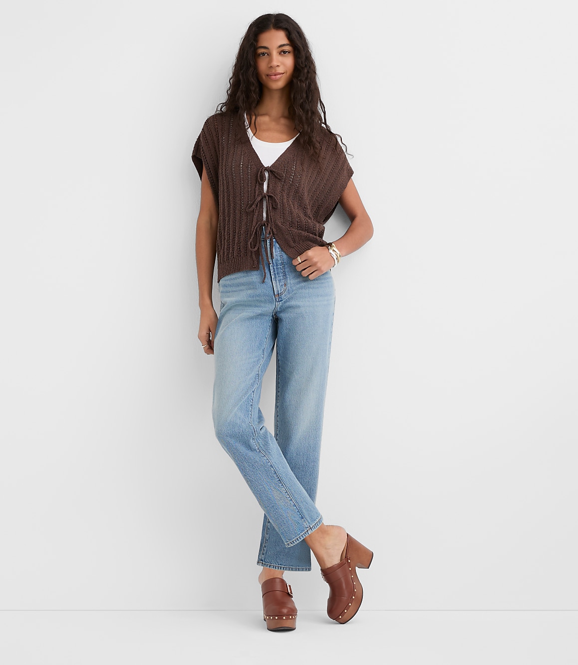 Pointelle Bow Wedge Sweater
