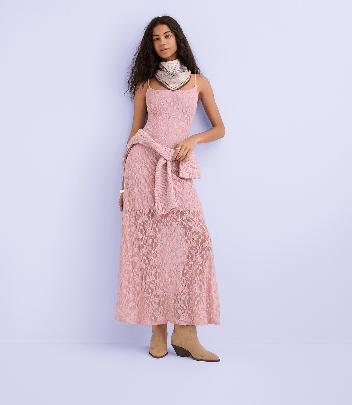 Petite Lace Strappy Scoop Neck Midi Dress