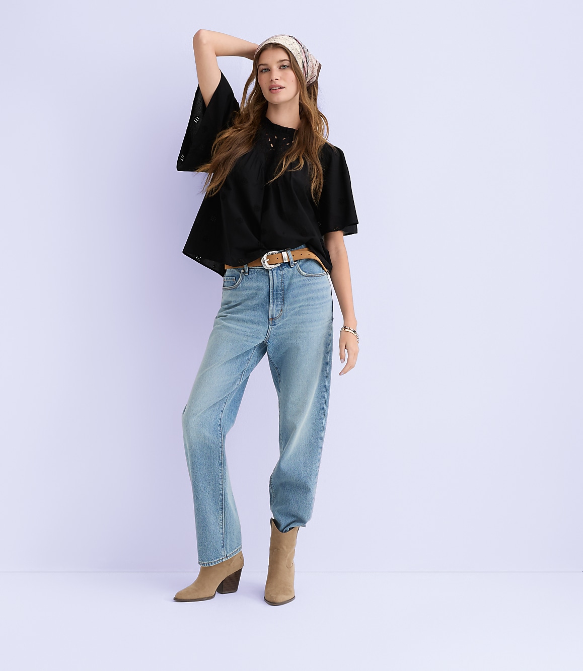 Eyelet Flutter Sleeve Blouse