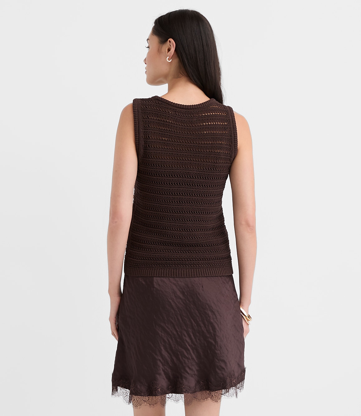 Pointelle Scoop Neck Sweater Tank Top
