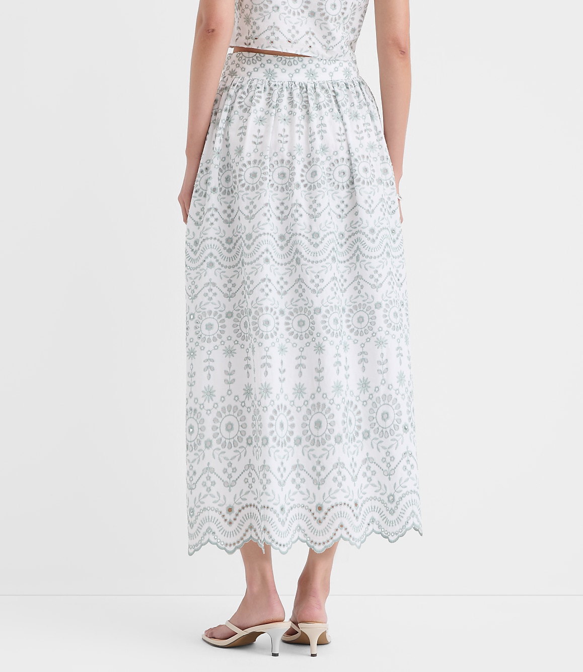 Scalloped Eyelet Poplin Midi Skirt