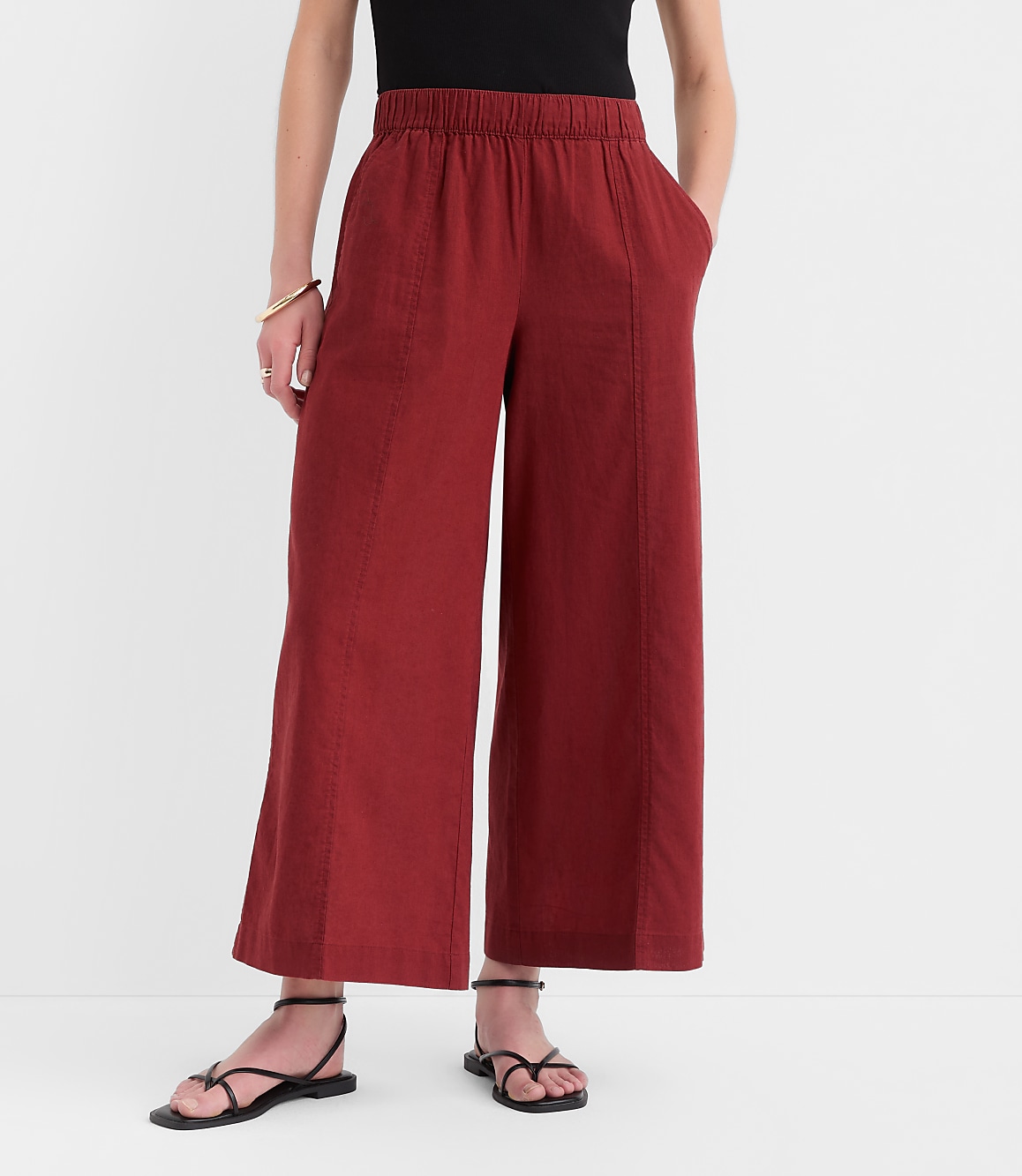 Petite Breezy Wide Leg Crop Pants in Linen Cotton
