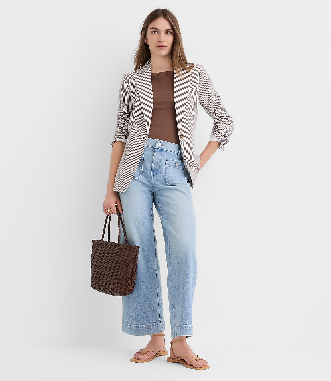 Palmer Denim Wide Leg Crop Pants in Refined Blue Wash