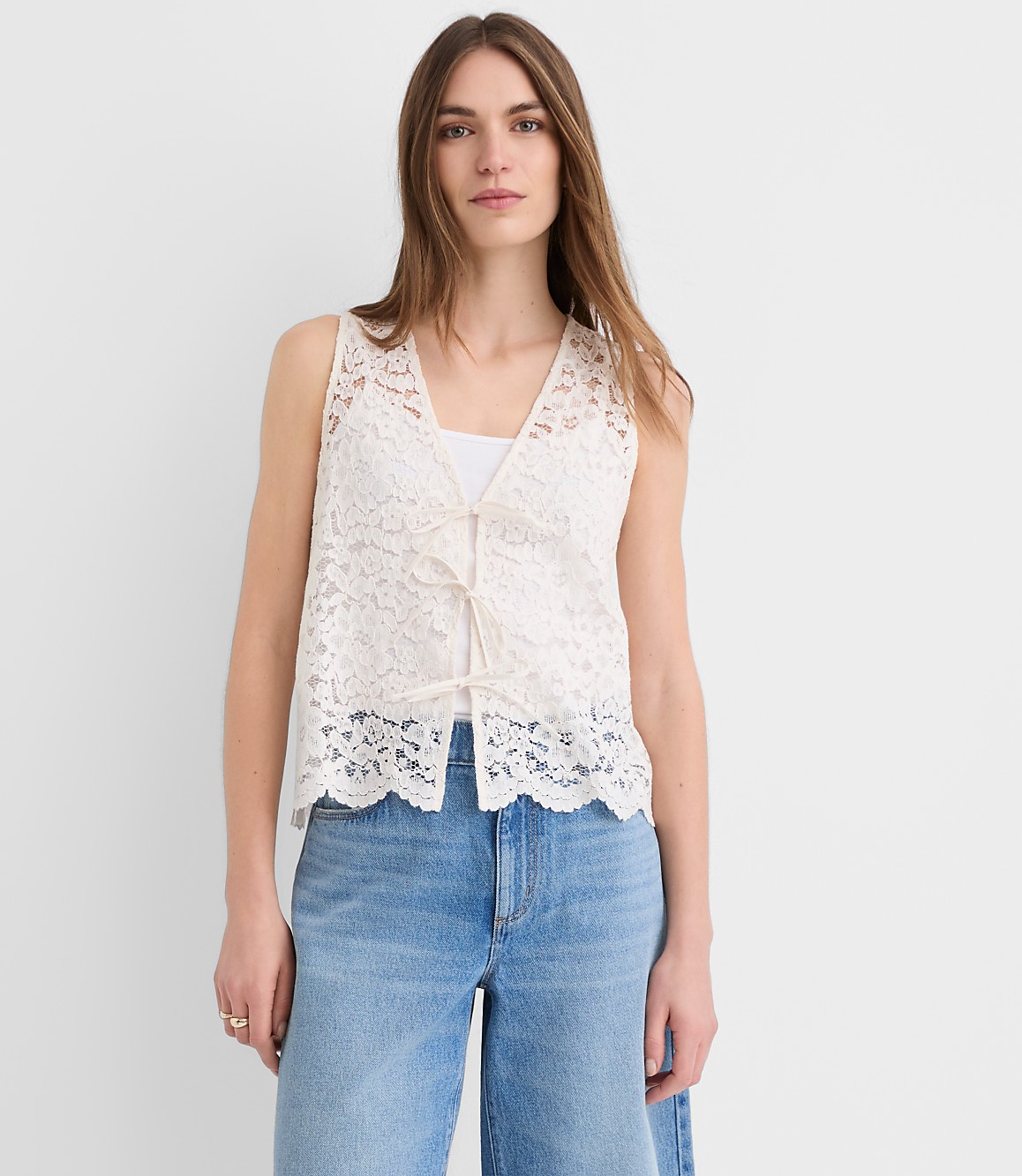 Scalloped Floral Lace Bow Vest