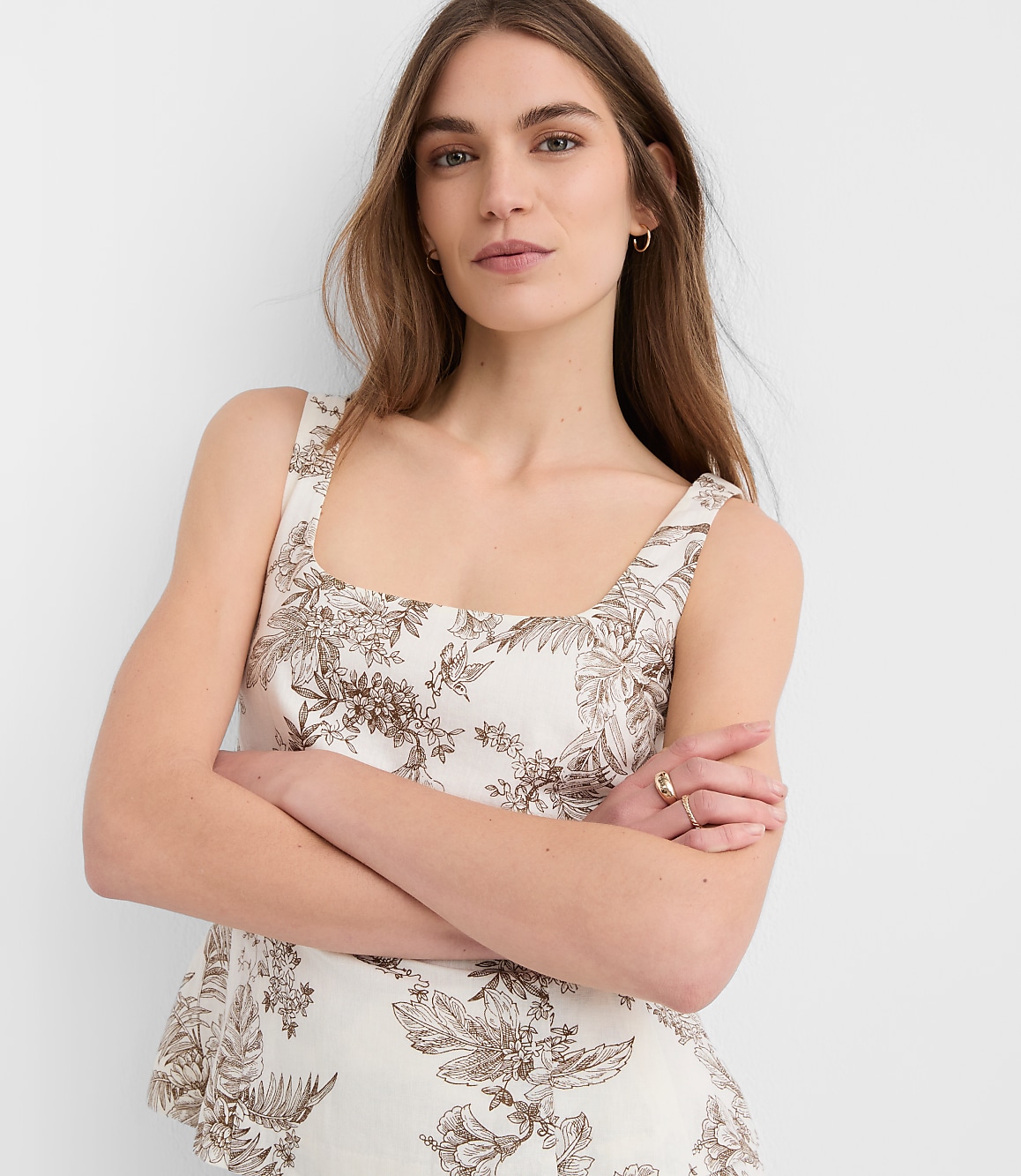 Floral Toile Seamed Linen Cotton Peplum Top