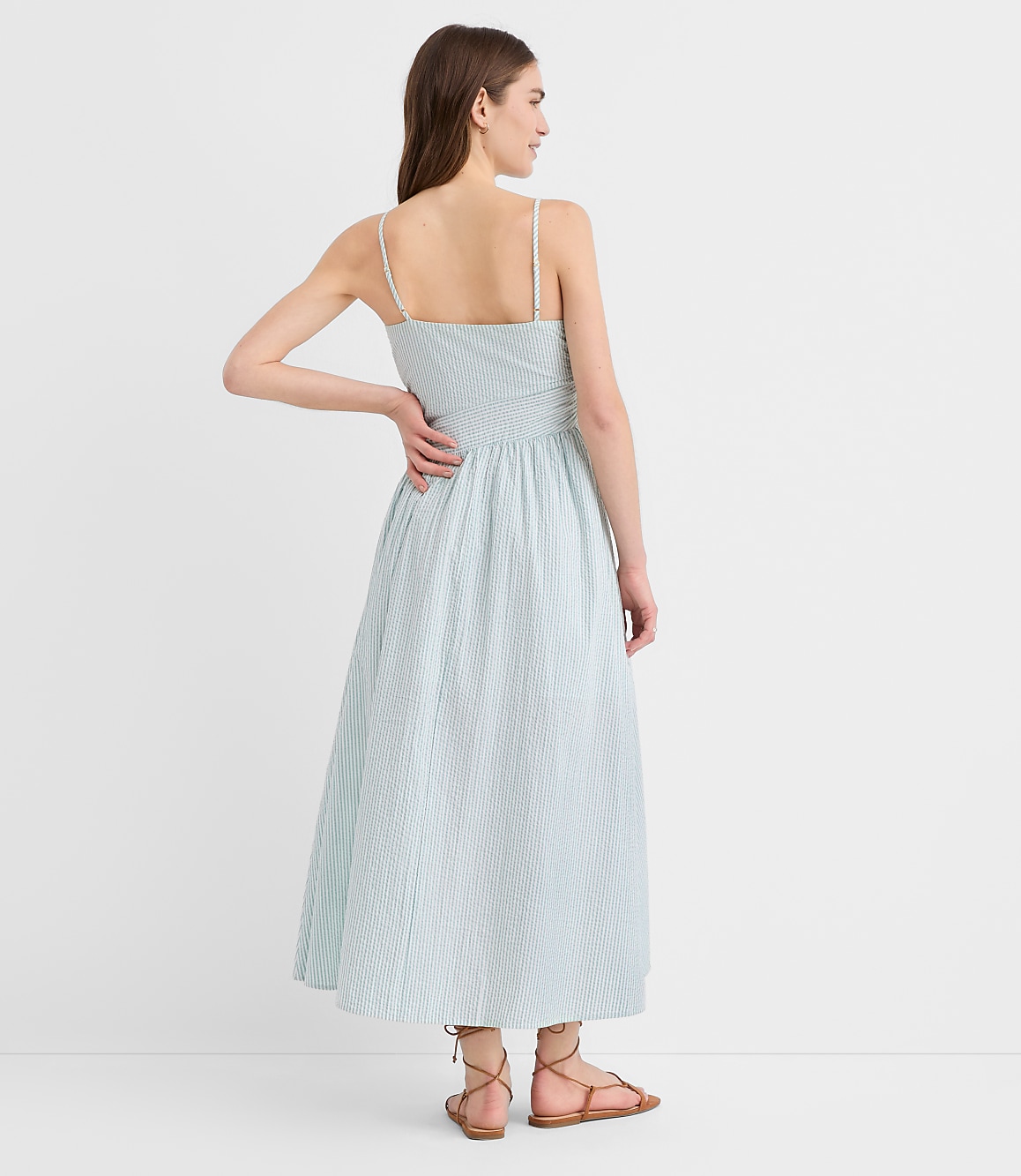 Stripe Asymmetrical Ruched Midi Dress