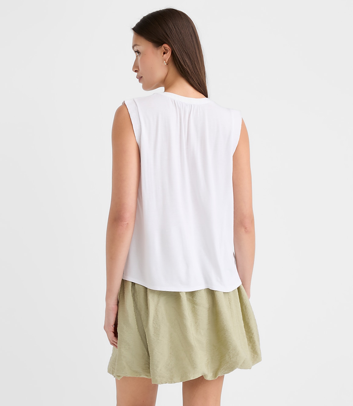Pleated Yoke Mixed Media Shell