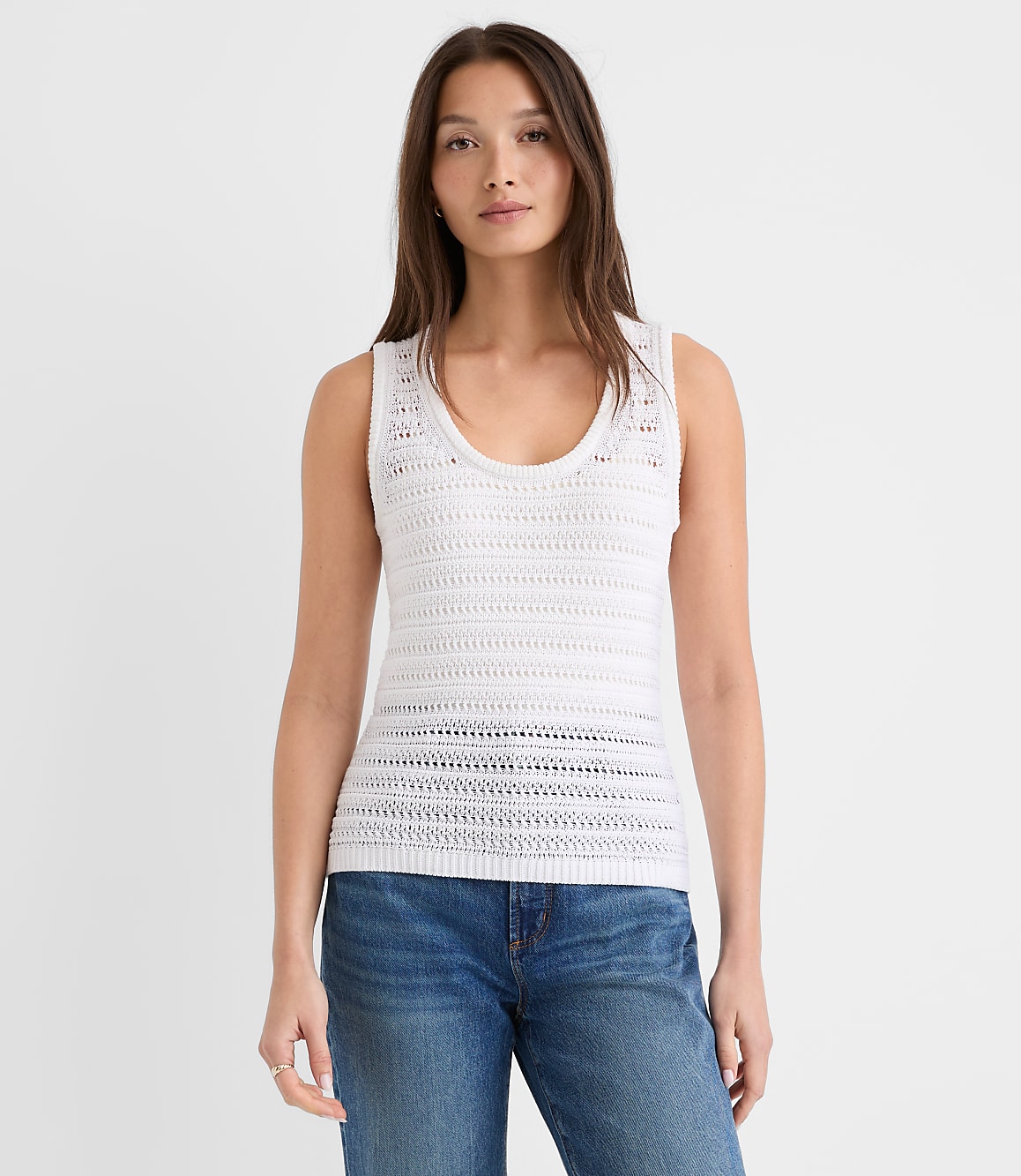 Pointelle Scoop Neck Sweater Tank Top