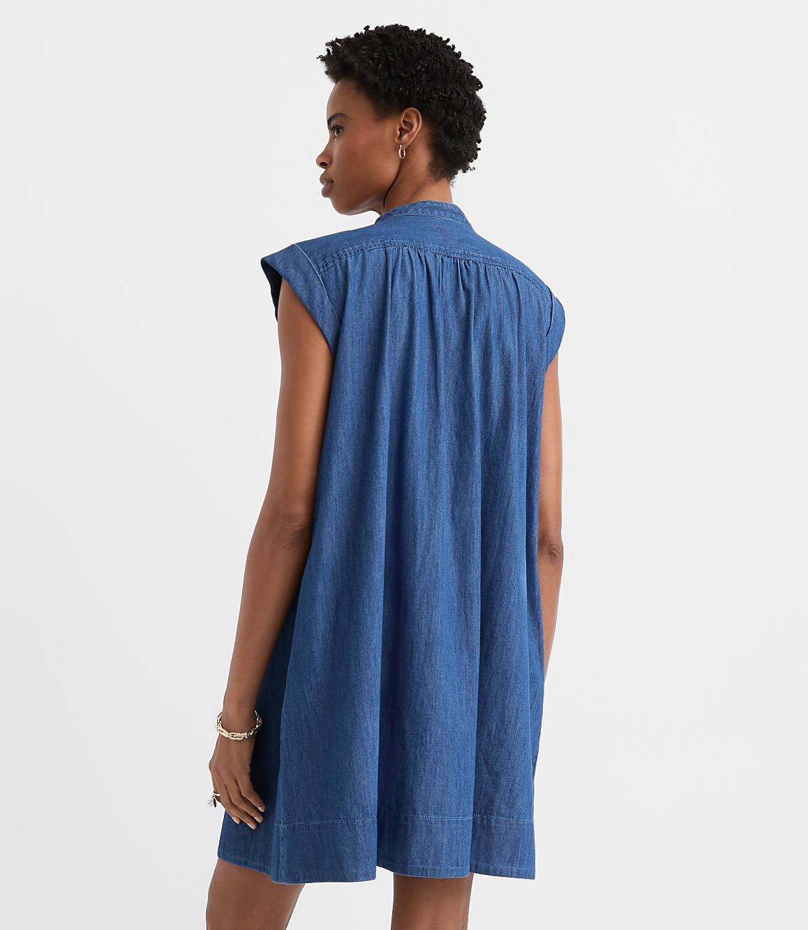 Petite Chambray Shirred Mini Pocket Dress