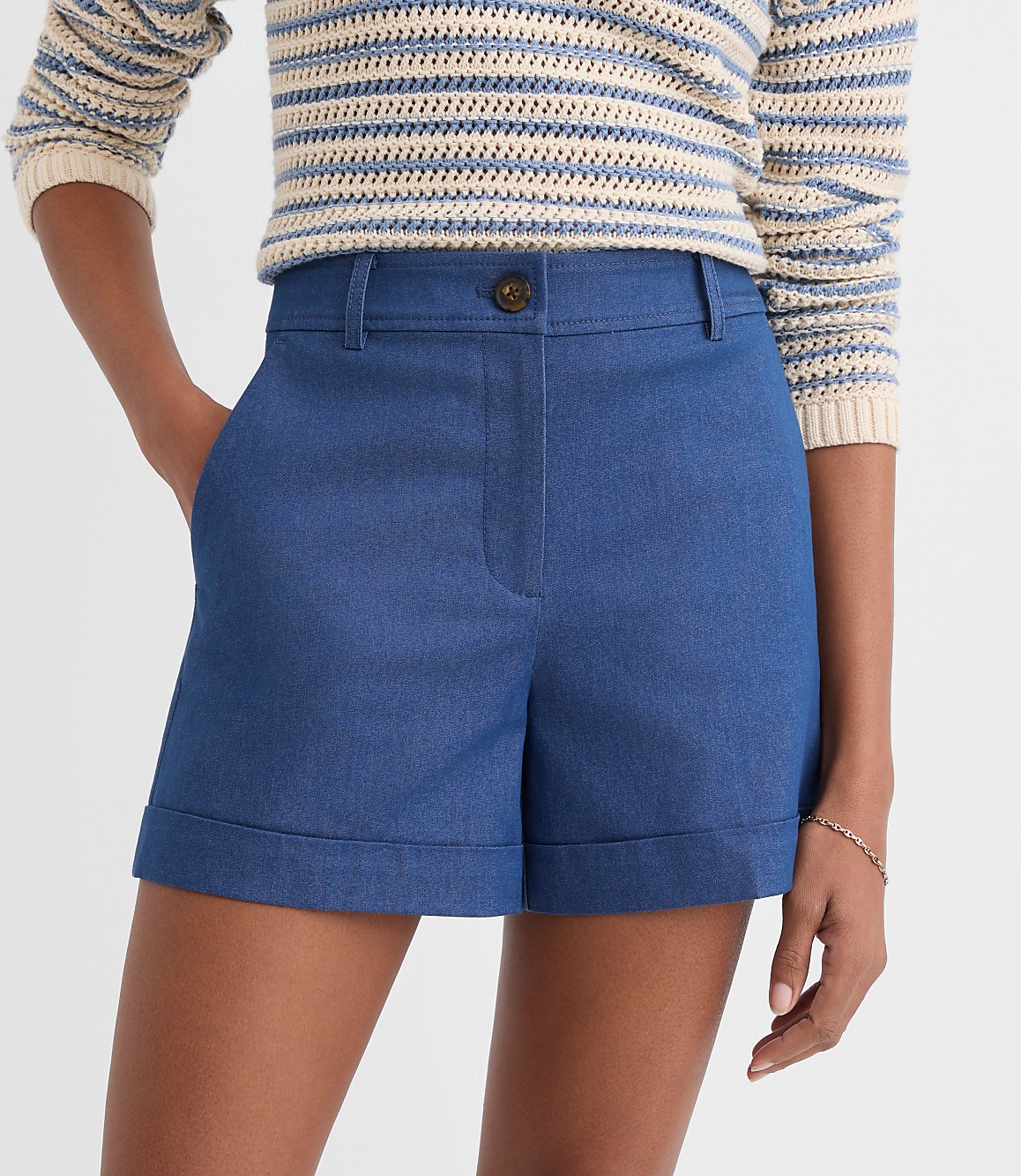 Petite Cuffed Shorts in Refined Denim