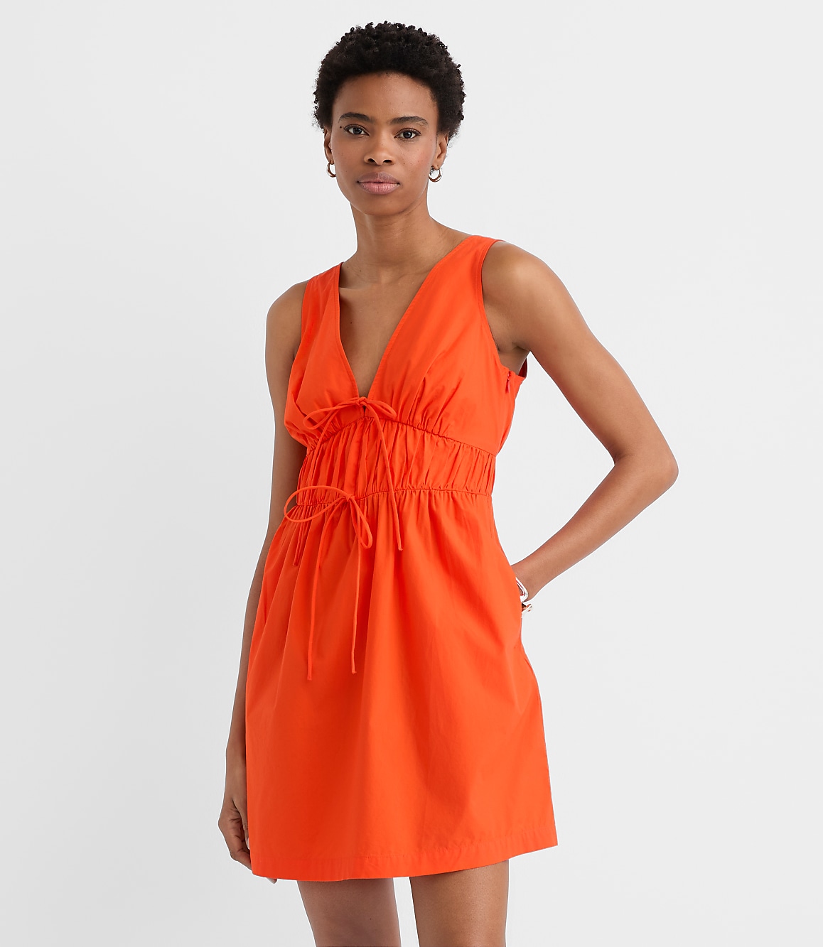 Bow Poplin Mini Pocket Dress