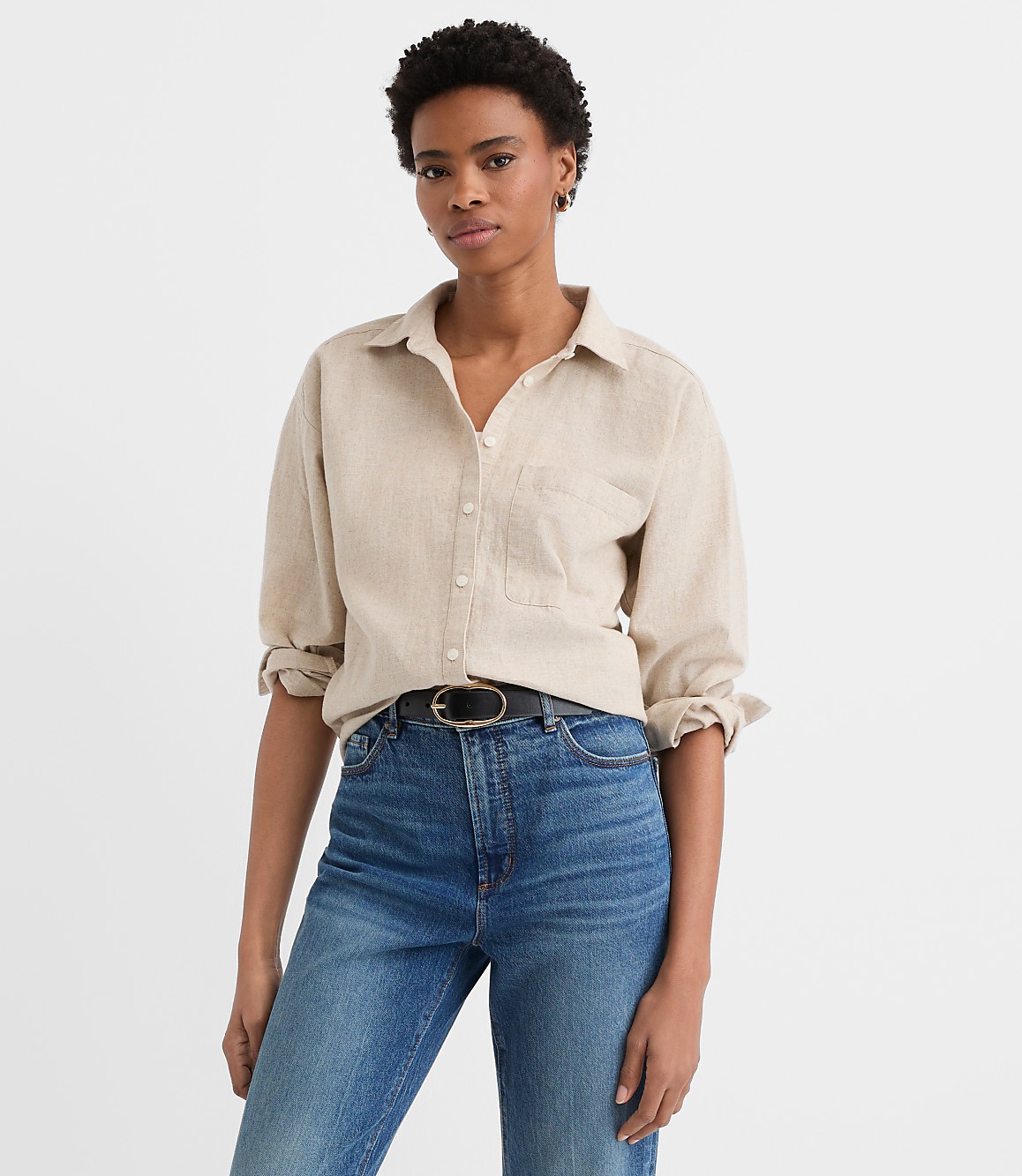 Crosshatch Linen Cotton Everyday Oversized Pocket Shirt
