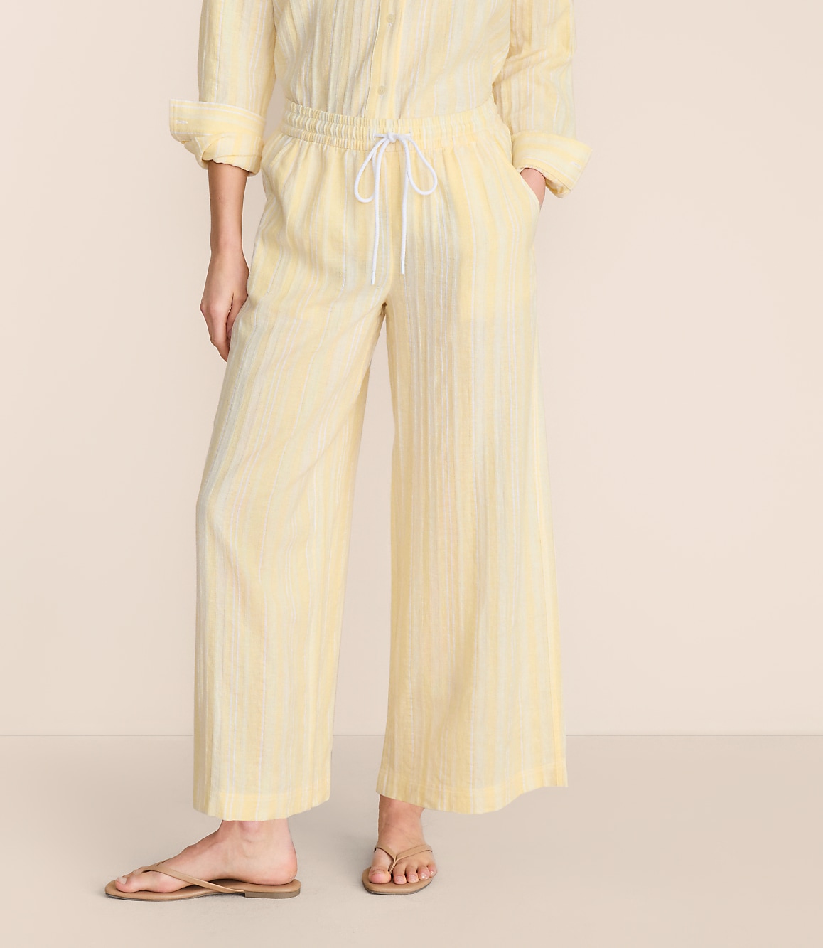 Petite Lou & Grey Striped Linen Cotton Wide Leg Crop Pants