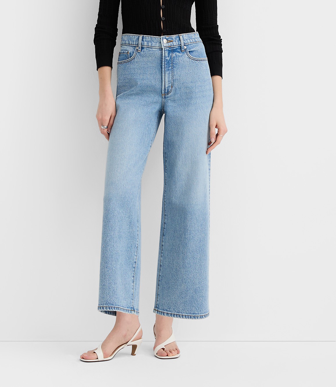 Rivete Short High Rise Wide Leg Crop Jeans in Mid Wash