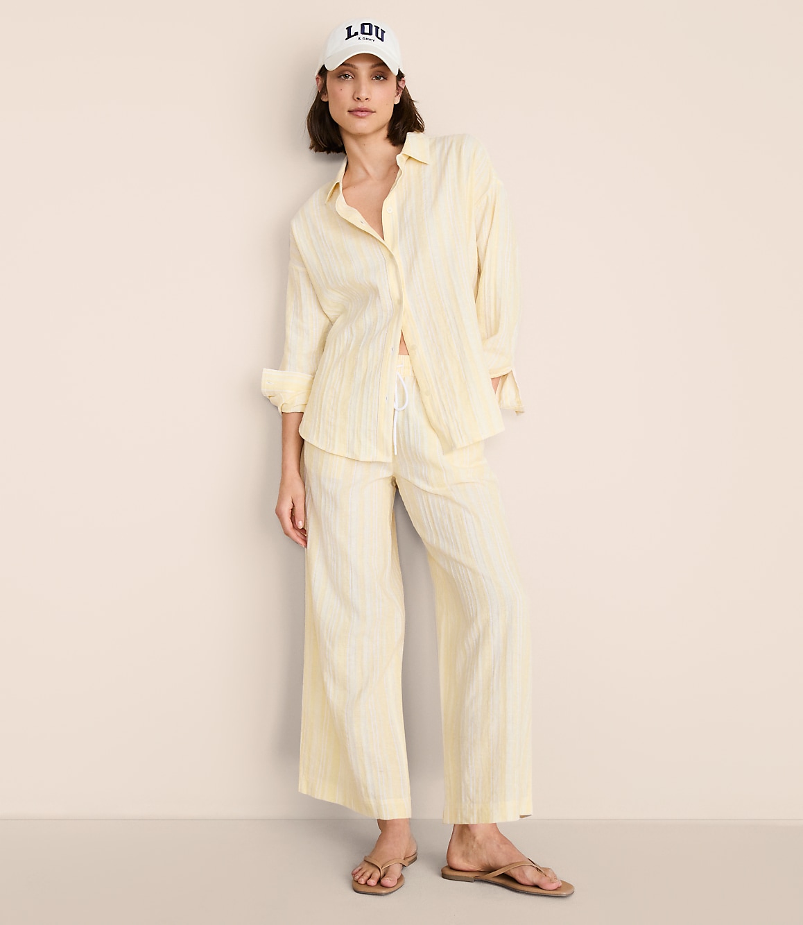 Lou & Grey Striped Linen Cotton Wide Leg Crop Pants