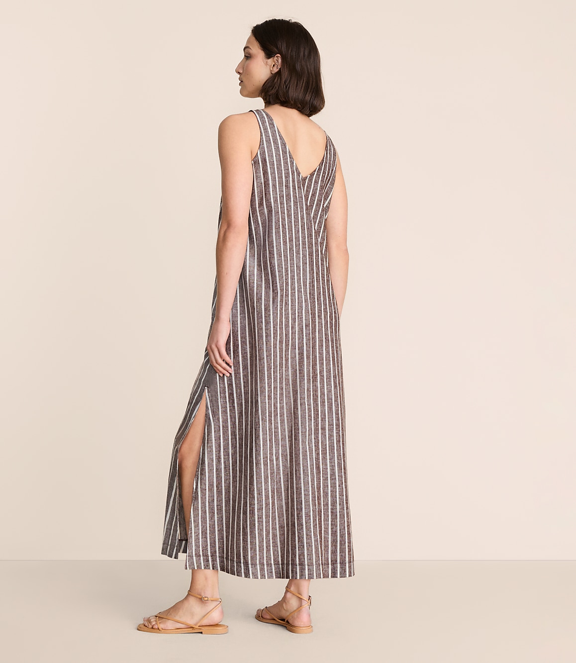 Lou & Grey Striped Linen Cotton Tie Keyhole Maxi Pocket Dress