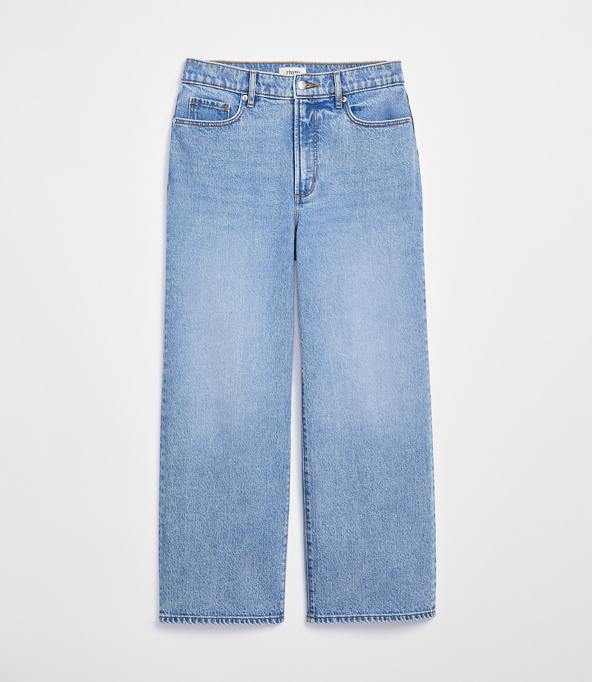 Rivete Short High Rise Wide Leg Crop Jeans in Mid Wash