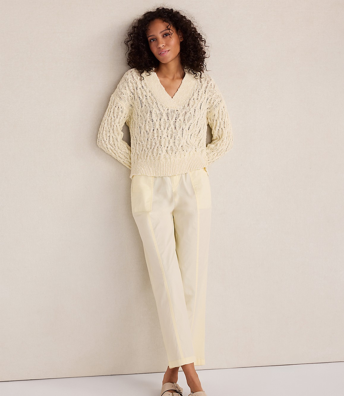 Haven Well Within Slubby Cotton Linen V-Neck Sweater