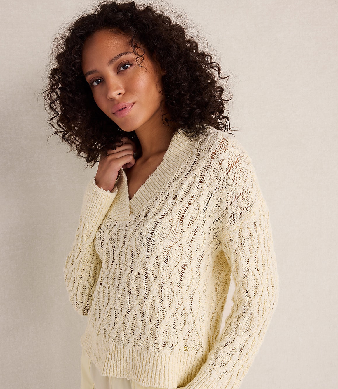 Haven Well Within Slubby Cotton Linen V-Neck Sweater