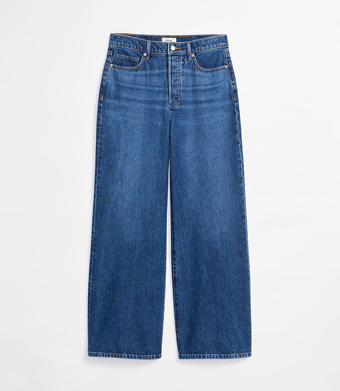 Rivete Short High Rise Relaxed Wide Leg Jeans in Mid Wash