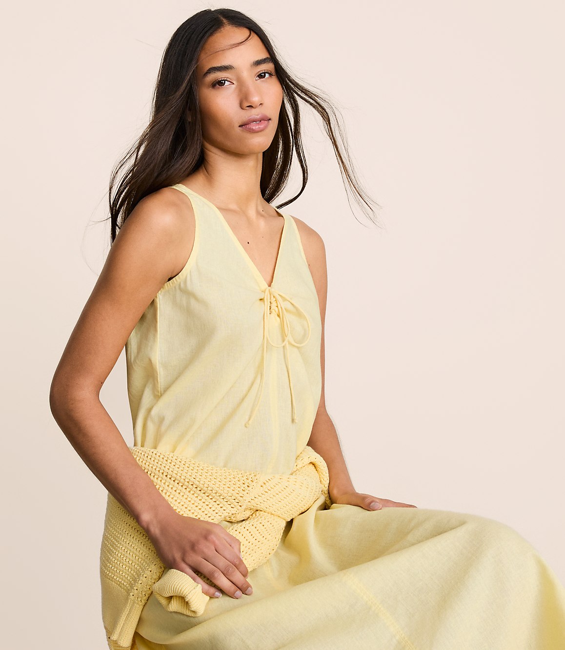 Lou & Grey Linen Cotton Tie Keyhole Maxi Pocket Dress