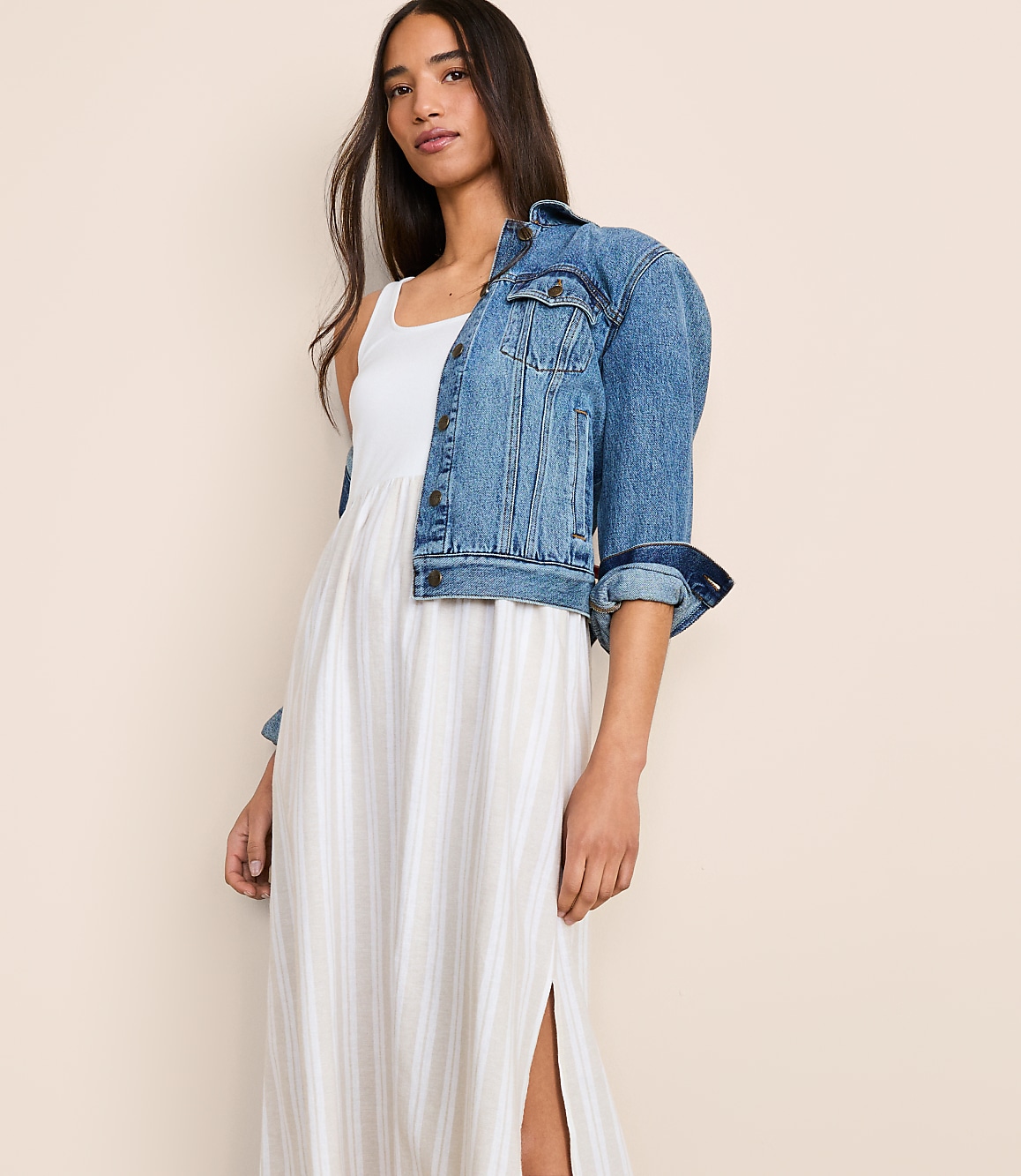 Petite Lou & Grey Striped Linen Cotton Mixed Media Maxi Pocket Dress