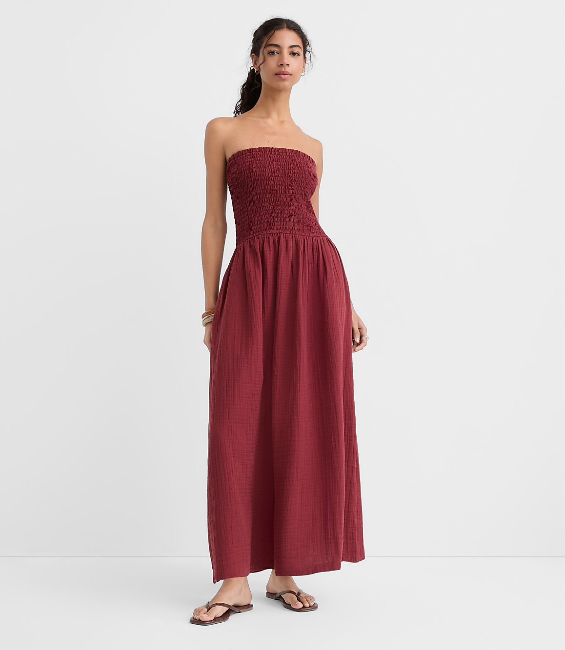 Petite LOFT Beach Strapless Mixed Media Maxi Pocket Dress