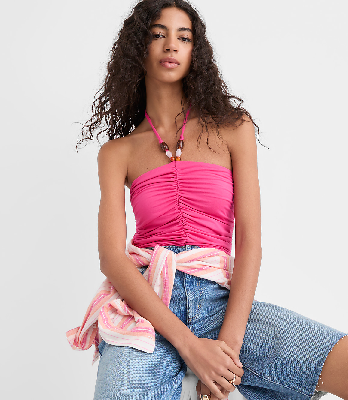 Beaded Ruched Halter Top