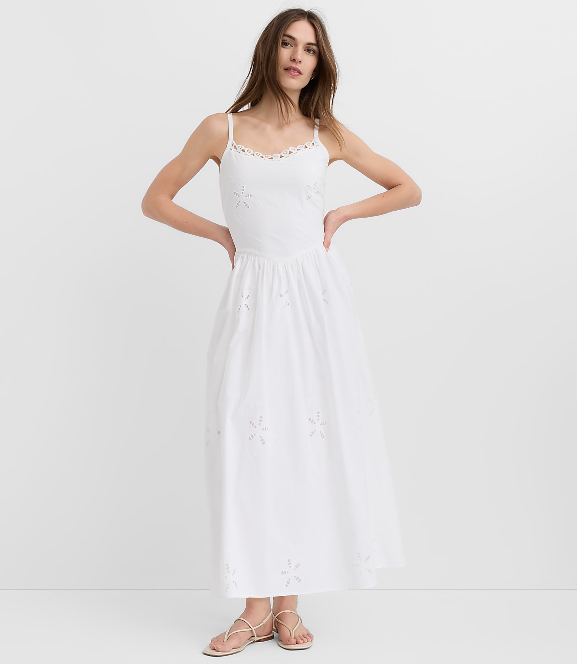 Petite Floral Eyelet Strappy Midi Dress