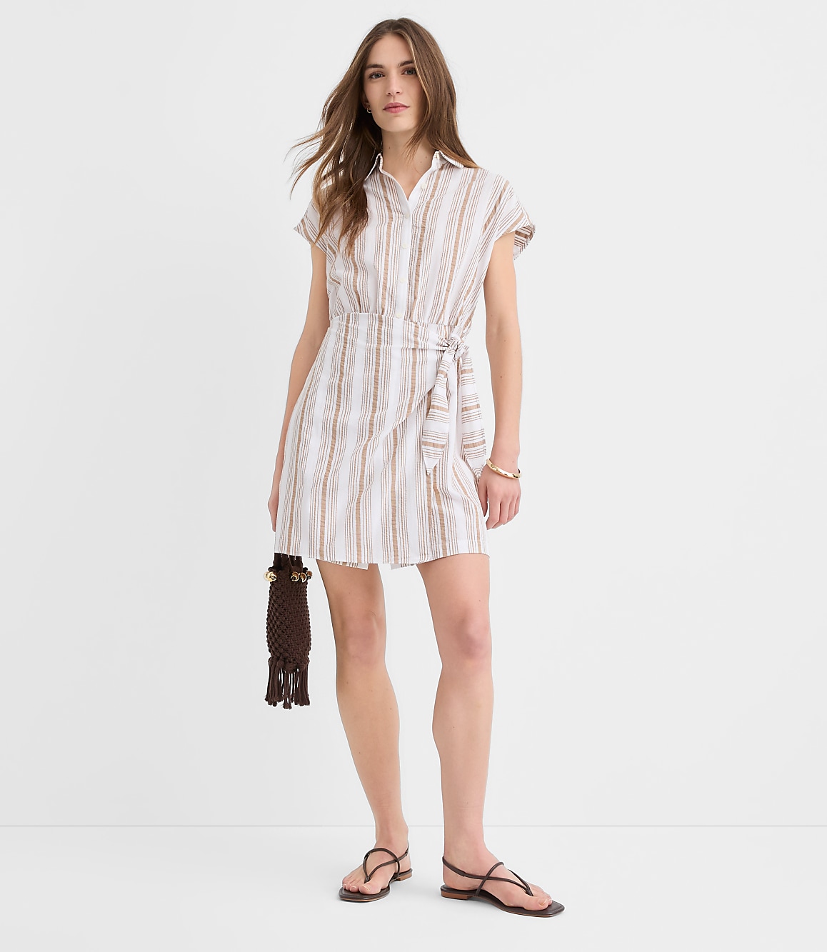 Striped Seersucker Wrap Mini Shirtdress