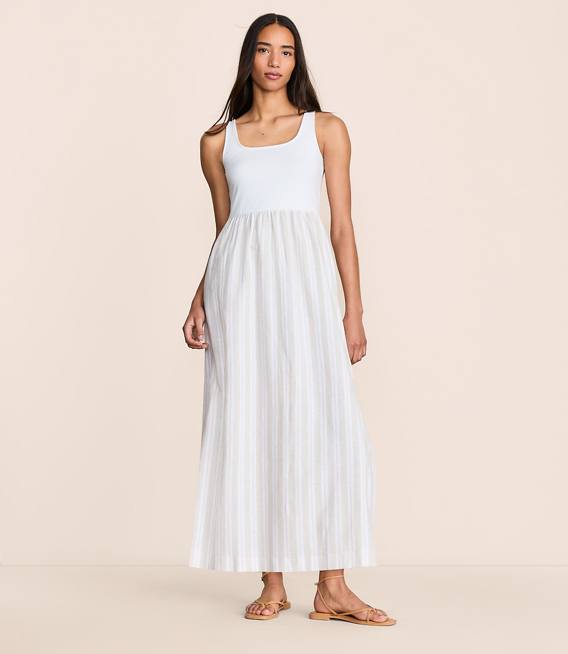Petite Lou & Grey Striped Linen Cotton Mixed Media Maxi Pocket Dress