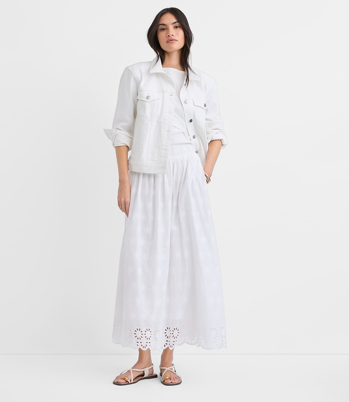 Petite Scalloped Eyelet Pull On Midi Pocket Skirt