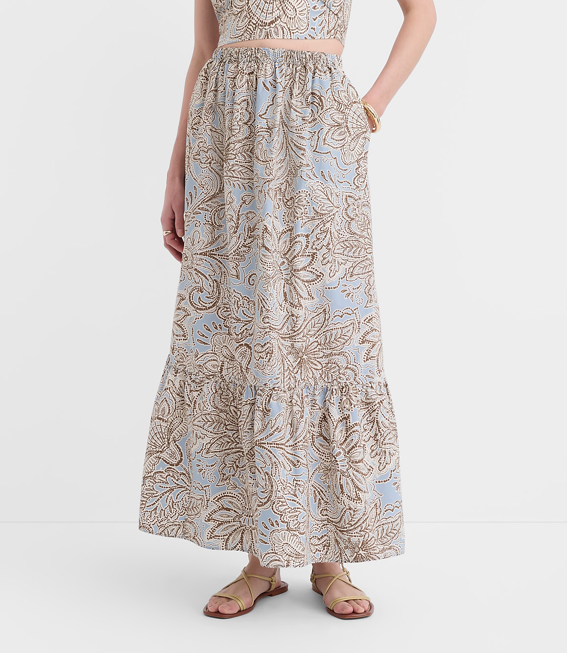 Petite LOFT Beach Floral Poplin Tiered Maxi Pocket Skirt
