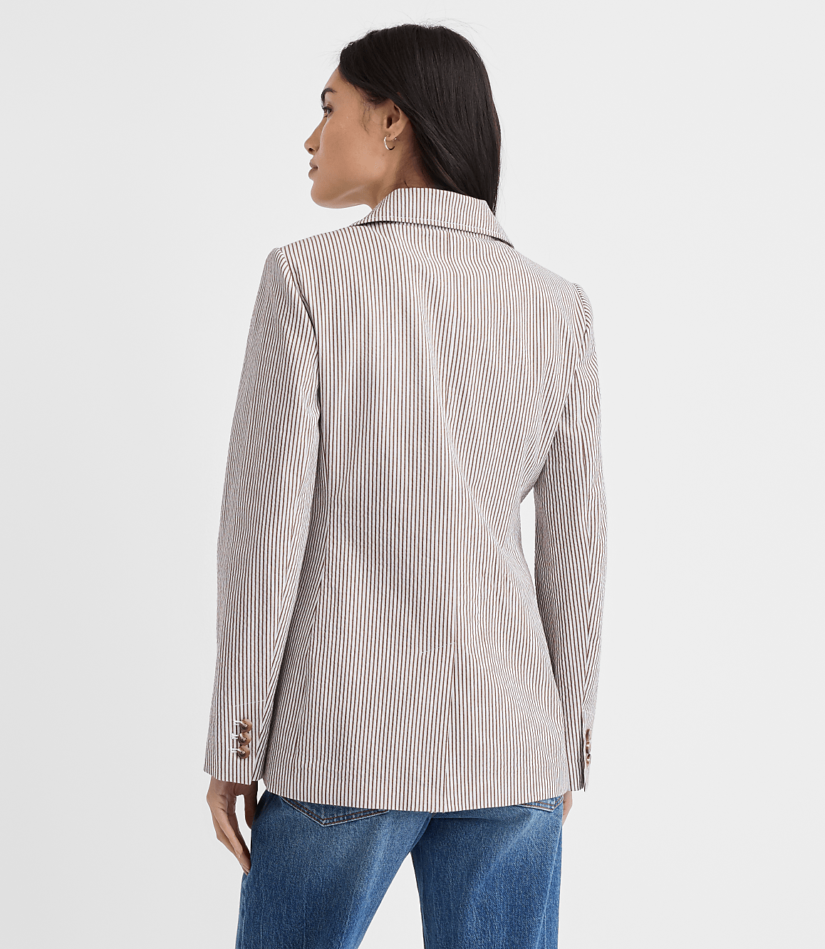 Petite Striped Seersucker Fitted Blazer